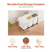Contenedor de ingredientes VEVOR, contenedor de almacenamiento de ingredientes de capacidad de 6,6 galones, 3 piezas/juego, contenedores de harina de material PP con ruedas, contenedor de ingredientes de estante blanco con cuchara y tapa deslizante, contenedores de almacenamiento comercial
