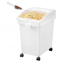 Contenedor de ingredientes VEVOR, contenedor de almacenamiento de ingredientes de capacidad de 6,6 galones, 3 piezas/juego, contenedores de harina de material PP con ruedas, contenedor de ingredientes de estante blanco con cuchara y tapa deslizante, contenedores de almacenamiento comercial