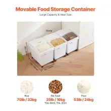 Contenedor de ingredientes VEVOR, contenedor de almacenamiento de ingredientes de capacidad de 10,5 galones, contenedores de harina de material PP con ruedas, contenedor de ingredientes de estante blanco con cuchara y tapa deslizante, contenedores de almacenamiento comercial 3 piezas/juego