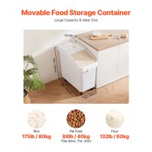 VEVOR Contenedor de almacenamiento de ingredientes de 27 galones Contenedor de ingredientes de 500 tazas con cuchara y tapa deslizante Contenedor comercial de alimentos Ideal para cocina, blanco