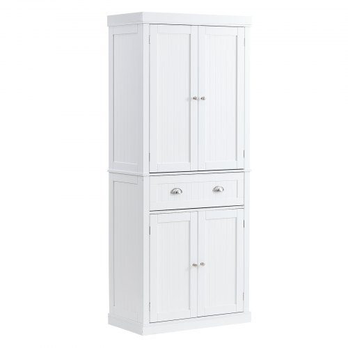 VEVOR Gabinete de almacenamiento de despensa de cocina de 72 pulgadas, gabinetes independientes con puertas, cajón y 3 estantes ajustables, despensas altas para cocina, sala de estar, comedor, lavandería, color blanco