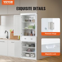 VEVOR Gabinete de almacenamiento de despensa de cocina de 72 pulgadas, gabinetes independientes con puertas, cajón y 3 estantes ajustables, despensas altas para cocina, sala de estar, comedor, lavandería, color blanco