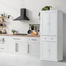 VEVOR Gabinete de almacenamiento de despensa de cocina de 72 pulgadas, gabinetes independientes con puertas, cajón y 3 estantes ajustables, despensas altas para cocina, sala de estar, comedor, lavandería, color blanco