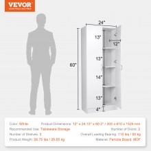 VEVOR Gabinete de despensa de cocina, gabinete de almacenamiento de despensa de alimentos de 60 "de alto, carga de 110 lb