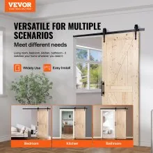 VEVOR Kit de herrajes y puerta de granero, puerta corrediza de madera de 30" x 84", suave y silenciosa, kit de puerta de granero con guía de piso 8 en 1 y manija de puerta, losa con paneles de madera de abeto, fácil de instalar