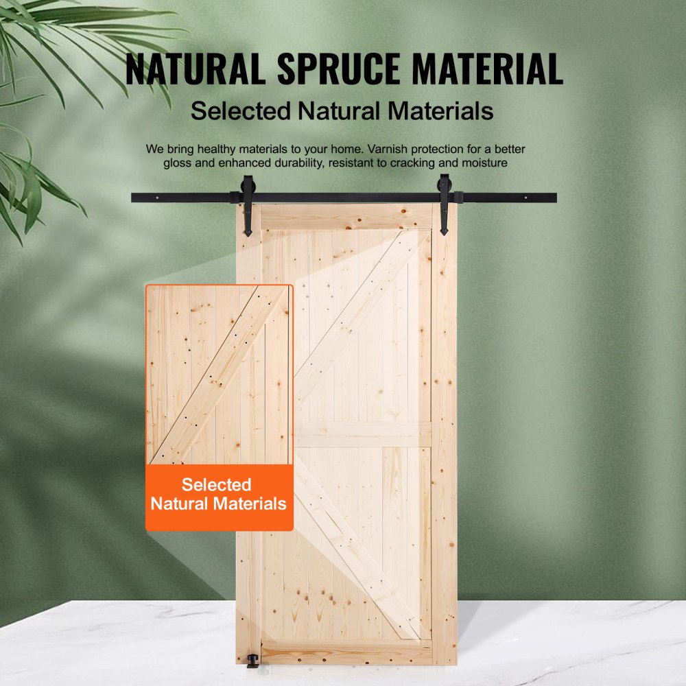Kit de puerta corrediza de granero VEVOR con herrajes, 107 x 213 cm, suave y silenciosa, con guía de suelo 8 en 1 y manija, paneles de madera de abeto, fácil de instalar.