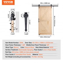 VEVOR Kit de herrajes y puerta de granero, puerta corrediza de madera de 42" x 84", suave y silenciosa, kit de puerta de granero con guía de piso 8 en 1 y manija de puerta, losa con paneles de madera de abeto, fácil de instalar