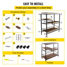 VEVOR Carrito de servicio de bar, carrito de bar industrial de 4 niveles para el hogar, carrito de bar con estante para vino y soportes para vasos, 35.4 x 15.7 x 37.4 pulgadas Bar para el hogar y carritos de servicio, carrito de vino con ruedas, carrito de bar de vidrio marrón