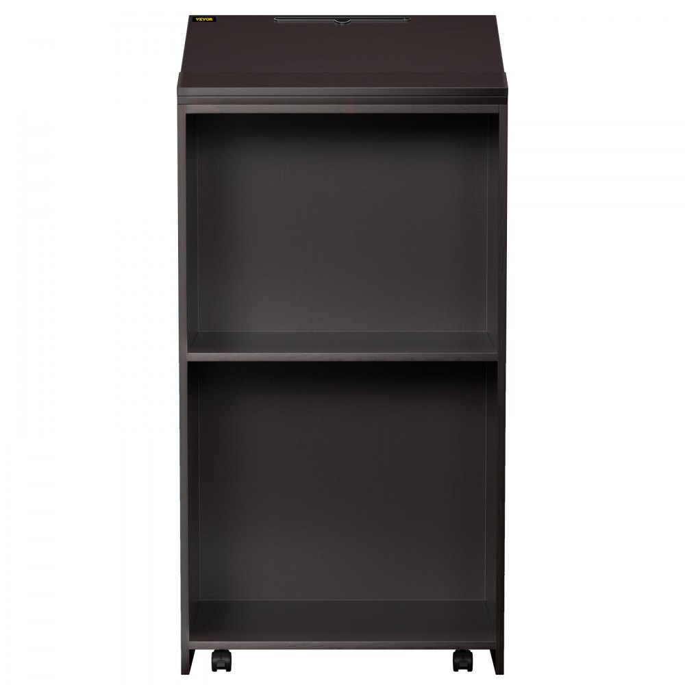 Podio de madera VEVOR, 23.6" x 47.2", atriles y podios con 4 ruedas giratorias, superficie inclinada, placa deflectora y estante, atriles de ébano de fácil montaje para iglesia, oficina, escuela, hogar (negro)
