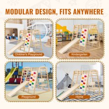 VEVOR Gimnasio de jungla interior, parque infantil interior 7 en 1, juguetes de madera para escalar para niños pequeños en interiores con escalera de madera y cuerda, escalera de red, columpio, barra de mono, tobogán, pared de escalada, 47,2 x 58 x 56 pulgadas