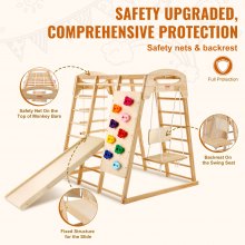 VEVOR Gimnasio de jungla interior, parque infantil interior 7 en 1, juguetes de madera para escalar para niños pequeños en interiores con escalera de madera y cuerda, escalera de red, columpio, barra de mono, tobogán, pared de escalada, 47,2 x 58 x 56 pulgadas