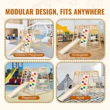 VEVOR Gimnasio de jungla interior, parque infantil interior 7 en 1, juguetes de madera para escalar para niños pequeños en interiores con escalera de madera y cuerda, escalera de red, columpio, barra de mono, tobogán, pared de escalada, 47,2 x 58 x 56 pulgadas