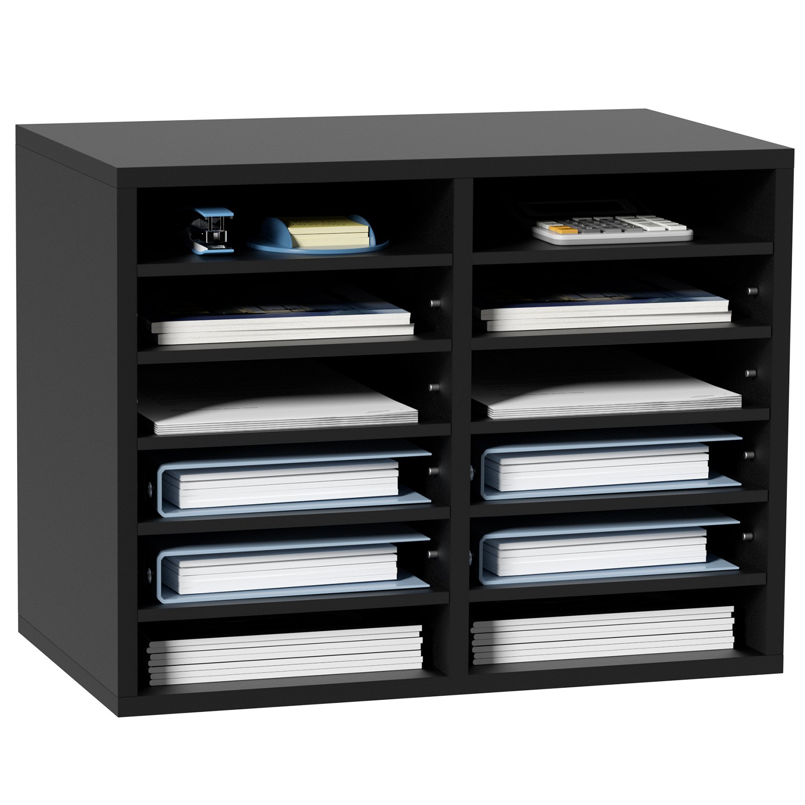 VEVOR Organizador de literatura de madera, 12 compartimentos, clasificador de archivos con estantes extraíbles, ranura para buzones para oficina, hogar, aula, organización de salas de correo, certific