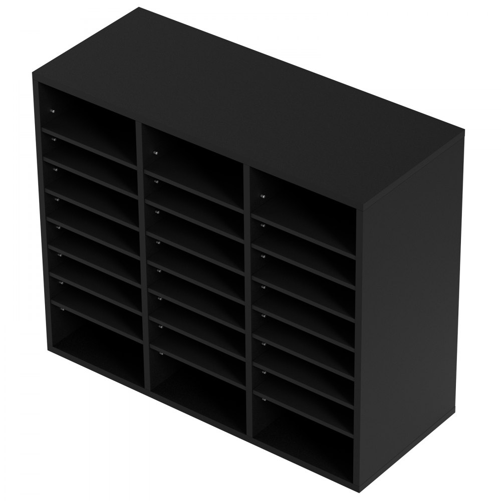 VEVOR Organizador de literatura de madera, 24 compartimentos, clasificador de archivos con estantes extraíbles, ranura para buzones para oficina, hogar, aula, organización de salas de correo, certificado EPA, negro