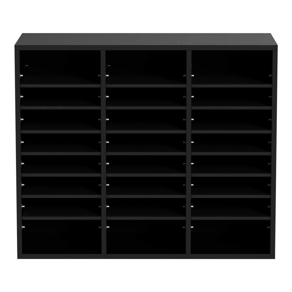 VEVOR Organizador de literatura de madera, 24 compartimentos, clasificador de archivos con estantes extraíbles, ranura para buzones para oficina, hogar, aula, organización de salas de correo, certificado EPA, negro