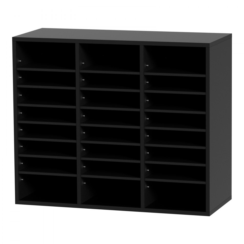 VEVOR Organizador de literatura de madera, 24 compartimentos, clasificador de archivos con estantes extraíbles, ranura para buzones para oficina, hogar, aula, organización de salas de correo, certificado EPA, negro