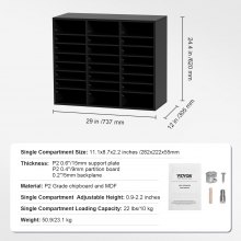 Organizador de literatura de madera VEVOR, 24 compartimentos, clasificador de archivos con estantes extraíbles, ranura para buzones para oficina, hogar, aula, organización de salas de correo, certificado EPA, negro