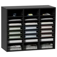 VEVOR Organizador de literatura de madera, 24 compartimentos, clasificador de archivos con estantes extraíbles, ranura para buzones para oficina, hogar, aula, organización de salas de correo, certificado EPA, negro