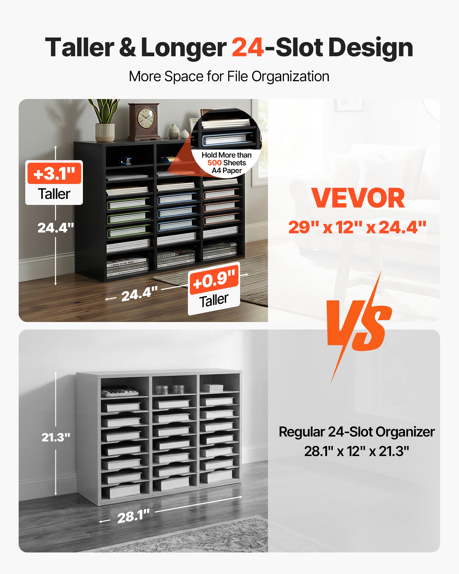 VEVOR Organizador de literatura de madera, 24 compartimentos, clasificador de archivos con estantes extraíbles, ranura para buzones para oficina, hogar, aula, organización de salas de correo, certificado EPA, negro