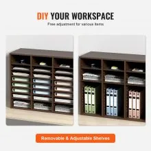 Organizadores de literatura VEVOR, buzón de oficina de 24 compartimentos con estantes ajustables, clasificador de literatura de madera de 29 x 12 x 24,4 pulgadas para oficina, hogar, aula, organización de salas de correo, certificado EPA, marrón