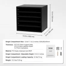 Organizadores de literatura VEVOR, buzón de oficina de 5 compartimentos con estantes ajustables, clasificador de literatura de madera de 13.9 x 12 x 13 pulgadas para oficina, hogar, aula, organización de salas de correo, certificado EPA, negro