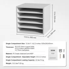 Organizadores de literatura VEVOR, buzón de oficina de 5 compartimentos con estantes ajustables, clasificador de literatura de madera de 13.9 x 12 x 13 pulgadas para oficina, hogar, aula, organización de salas de correo, certificado EPA, blanco