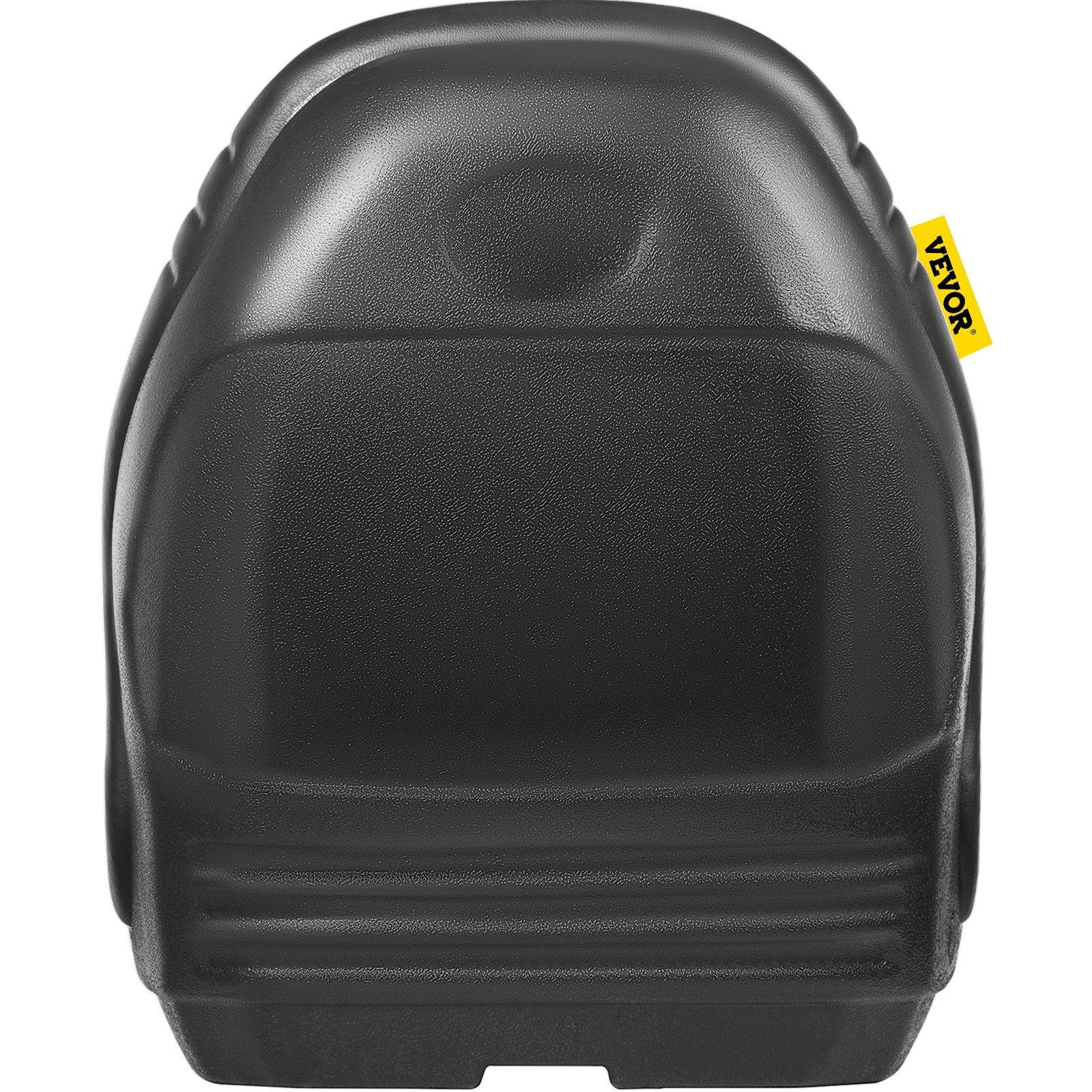 Asiento para tractor cortacésped VEVOR de color negro con etiqueta amarilla en el lateral.