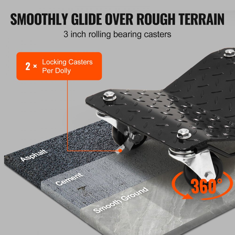 Plataforma rodante VEVOR de 1360 kg (3000 lb), juego de 2 estacas para neumáticos de coche, plataforma rodante resistente para mover coches, camiones, remolques, motocicletas y barcos.