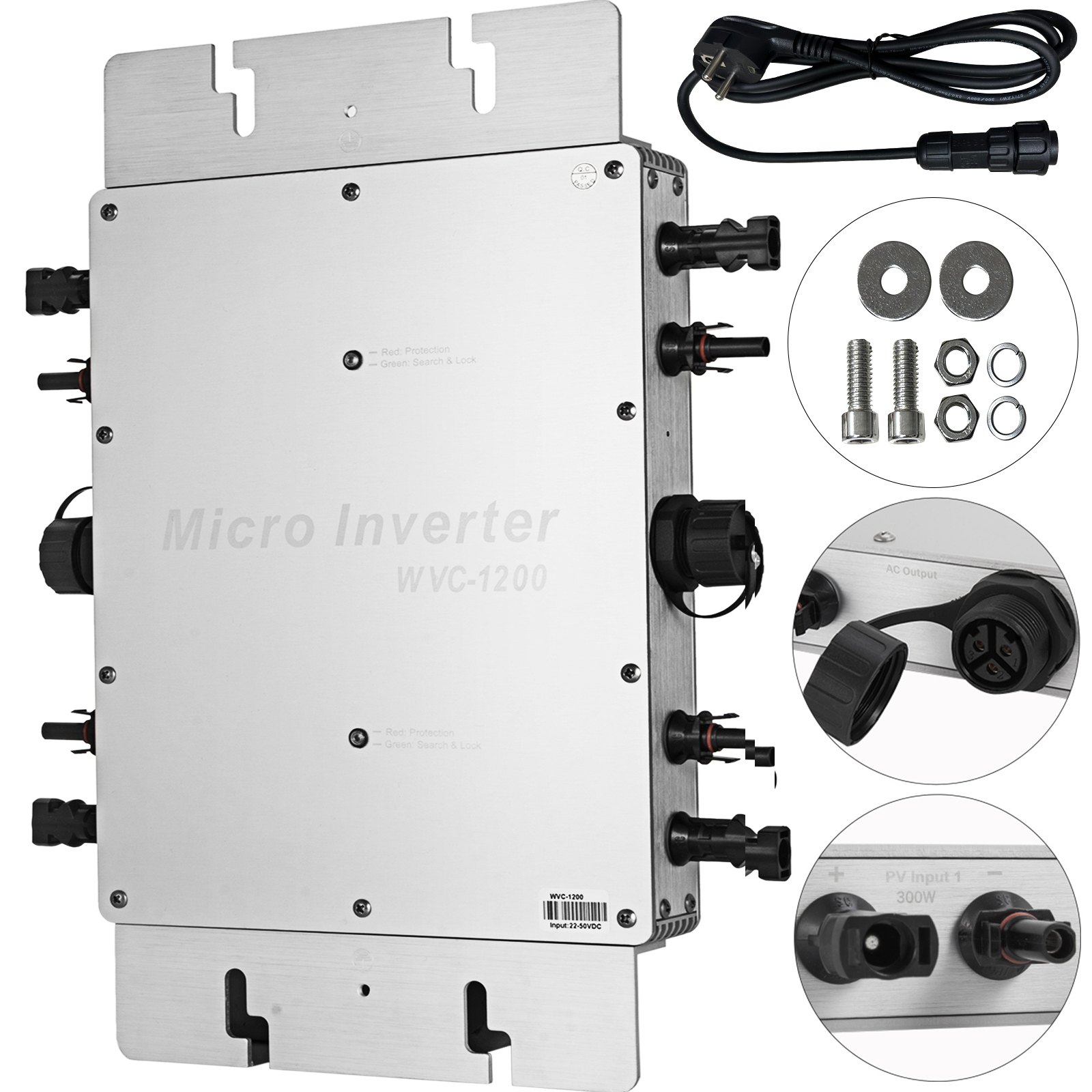 VEVOR 1200W MPPT Inversor de conexión a red solar impermeable DC a AC 220V Micro inversor (1200w 220v)
