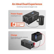 Inversor de onda sinusoidal pura de 2000 W, cargador, inversor de corriente de 12 V CC a 120 V CA