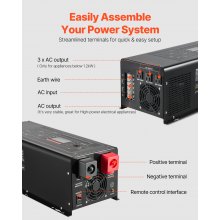 Inversor de onda sinusoidal pura de 2000 W, cargador, inversor de corriente de 12 V CC a 120 V CA