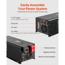 Inversor de onda sinusoidal pura de 2000 W, cargador, inversor de corriente de 12 V CC a 120 V CA