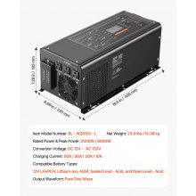 Inversor de onda sinusoidal pura de 2000 W, cargador, inversor de corriente de 12 V CC a 120 V CA