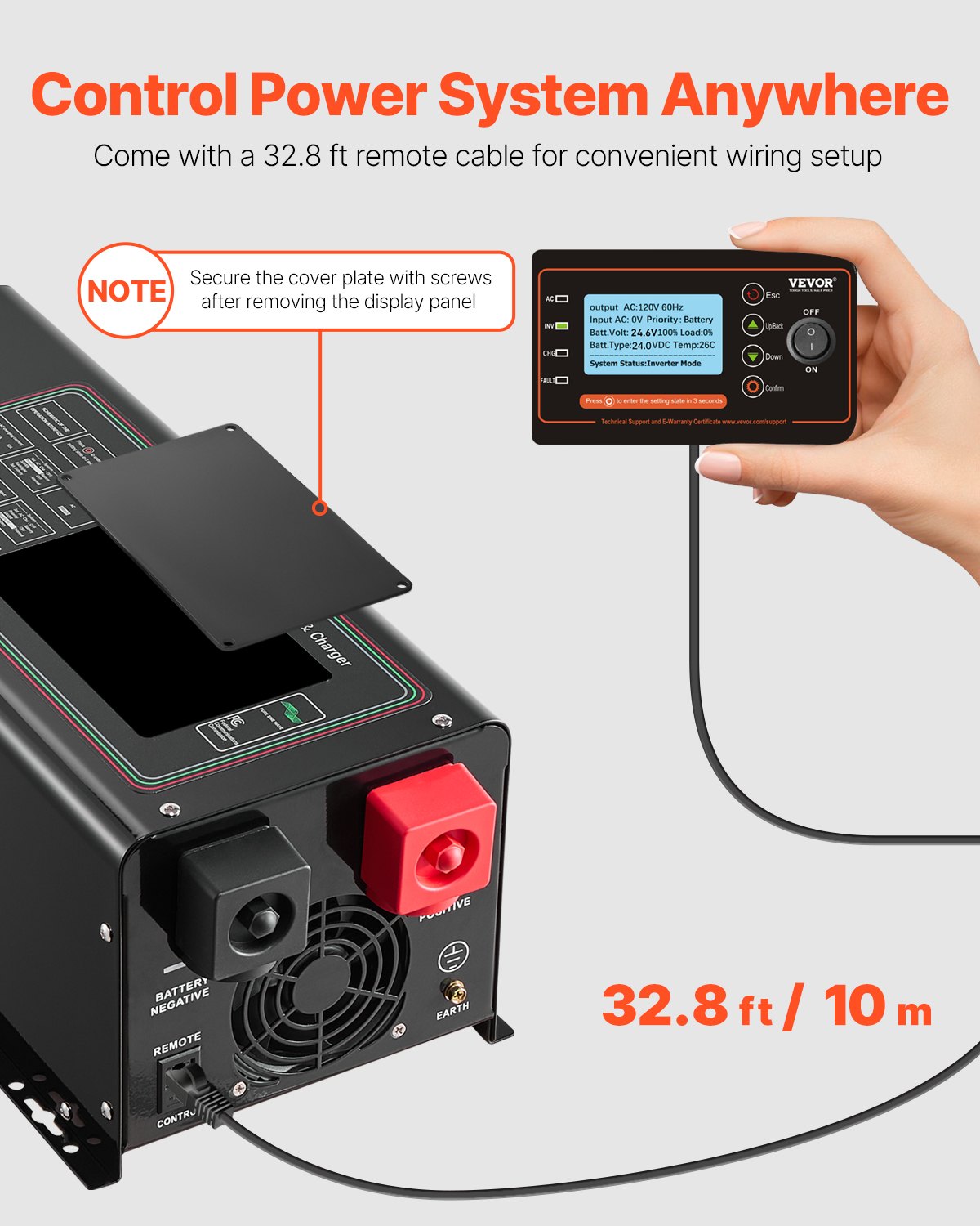 Inversor de onda sinusoidal pura VEVOR, 2000 vatios, inversor de corriente de 12 V CC a 120 V CA con pantalla LCD y control remoto, inversor solar para autocaravanas, barcos y casas rodantes sin conexión a la red, compatible con diversas baterías.