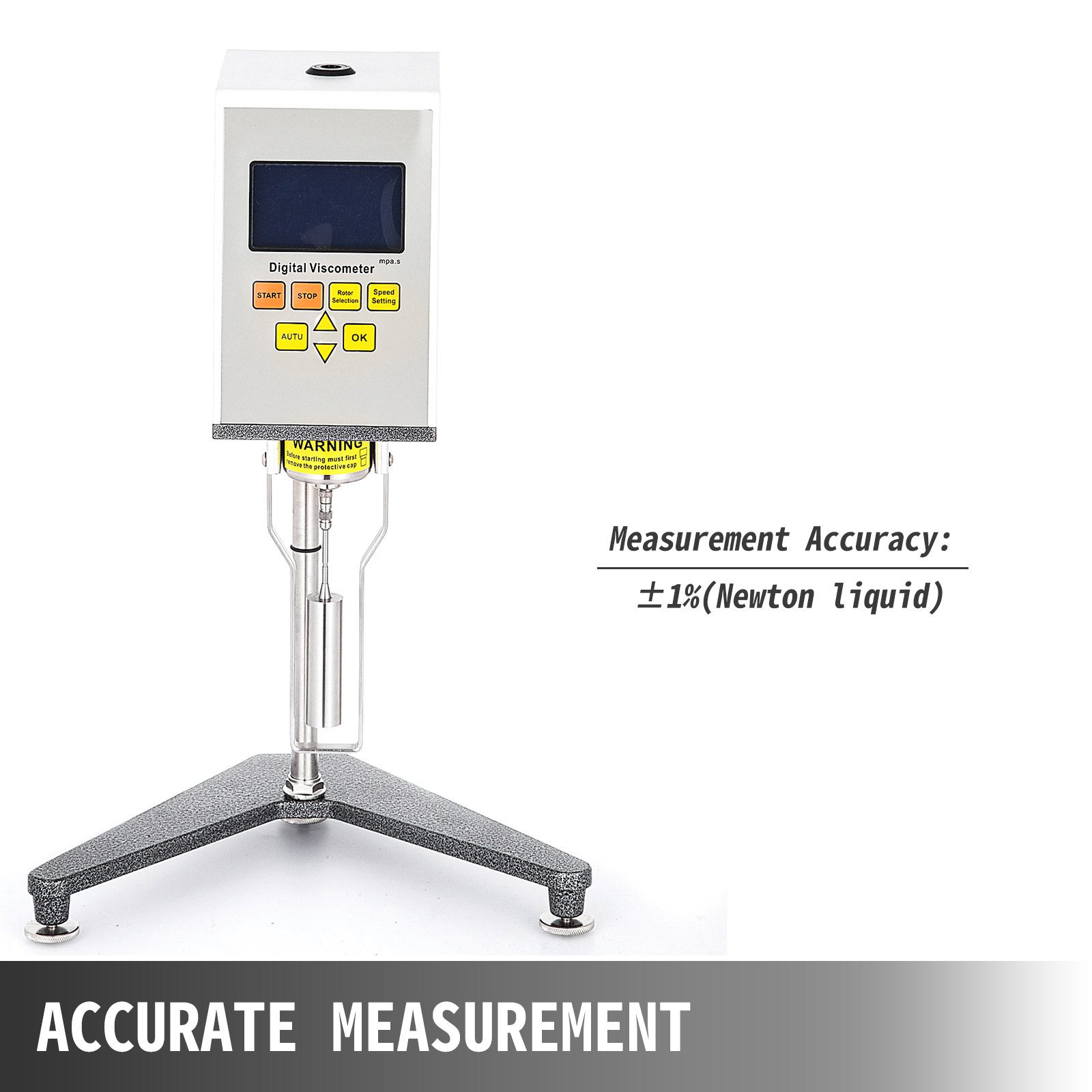 Viscosímetro digital VEVOR con medición de precisión, base de trípode y panel de control.
