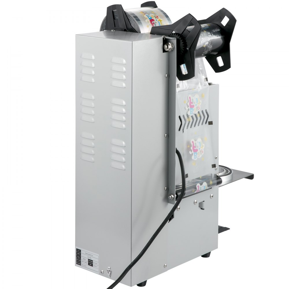 Selladora de vasos semiautomática VEVOR, 300-500 tazas/h, para té, color plateado, con diámetro de 90/95 mm y panel de control para té con leche de burbujas.