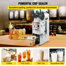 Máquina semiautomática de sellado de tazas VEVOR, máquina selladora de tazas de té de 300-500 tazas/h, máquina selladora de tazas Boba plateada, máquina selladora de tazas Boba de 90/95 mm de diámetro con panel de control para té con leche con burbujas