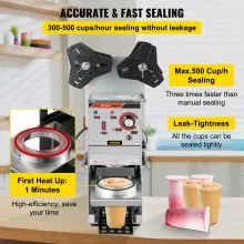 Máquina semiautomática de sellado de tazas VEVOR, máquina selladora de tazas de té de 300-500 tazas/h, máquina selladora de tazas Boba plateada, máquina selladora de tazas Boba de 90/95 mm de diámetro con panel de control para té con leche con burbujas