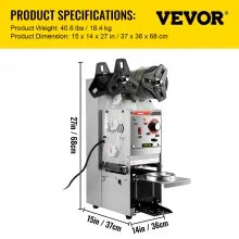 Máquina semiautomática de sellado de tazas VEVOR, máquina selladora de tazas de té de 300-500 tazas/h, máquina selladora de tazas Boba plateada, máquina selladora de tazas Boba de 90/95 mm de diámetro con panel de control para té con leche con burbujas