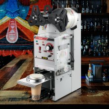 Máquina semiautomática de sellado de tazas VEVOR, máquina selladora de tazas de té de 300-500 tazas/h, máquina selladora de tazas Boba plateada, máquina selladora de tazas Boba de 90/95 mm de diámetro con panel de control para té con leche con burbujas