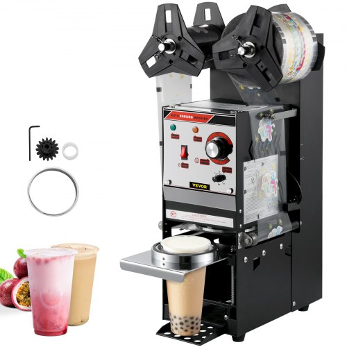 Máquina semiautomática de sellado de tazas VEVOR, máquina selladora de tazas de té de 300-500 tazas/h, máquina selladora de tazas Boba negra, máquina selladora de tazas Boba de 90/95 mm de diámetro con panel de control para té con leche con burbujas