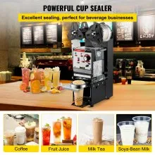 Máquina semiautomática de sellado de tazas VEVOR, máquina selladora de tazas de té de 300-500 tazas/h, máquina selladora de tazas Boba negra, máquina selladora de tazas Boba de 90/95 mm de diámetro con panel de control para té con leche con burbujas