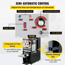 Máquina semiautomática de sellado de tazas VEVOR, máquina selladora de tazas de té de 300-500 tazas/h, máquina selladora de tazas Boba negra, máquina selladora de tazas Boba de 90/95 mm de diámetro con panel de control para té con leche con burbujas