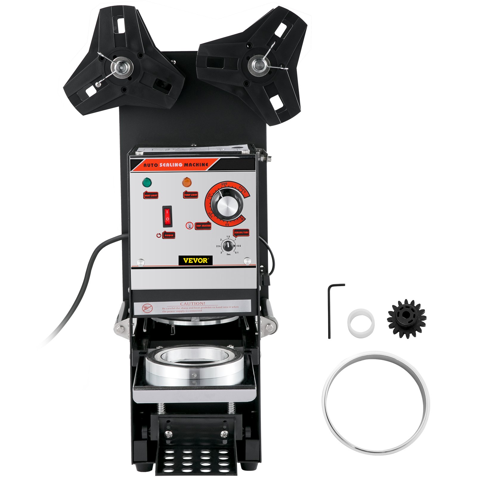 VEVOR Máquina selladora de tazas semiautomática, Máquina selladora de tazas de té 300-500 tazas/h, Máquina selladora de tazas Boba negra, Máquina selladora de tazas Boba de 90/95 mm de diámetro con panel de control para té con leche de burbujas