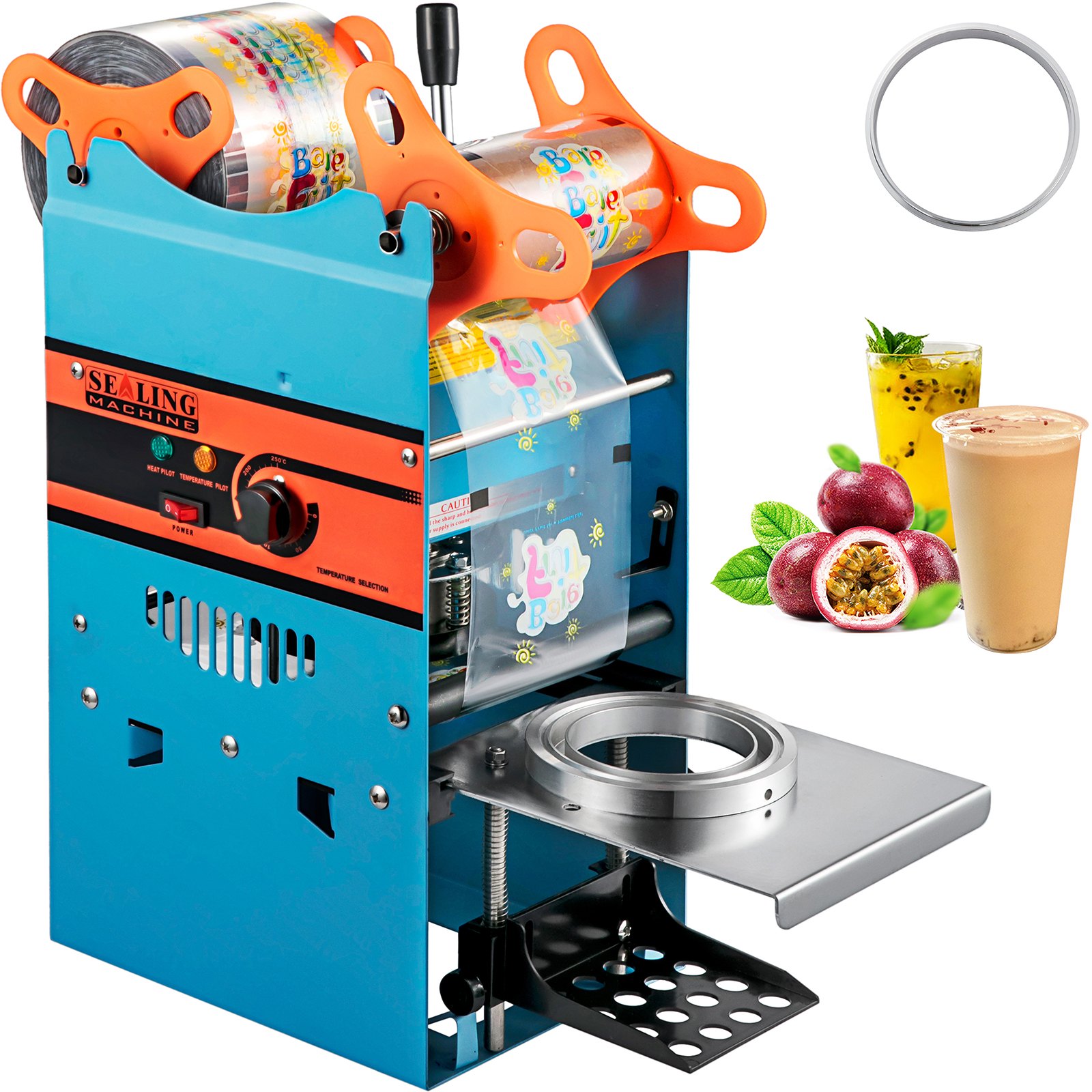Selladora manual de tazas de té VEVOR, 300-500 tazas/h, máquina selladora de té Boba azul, diámetro de taza de 90/95 mm, con tecnología de calentamiento para té con leche de burbujas.