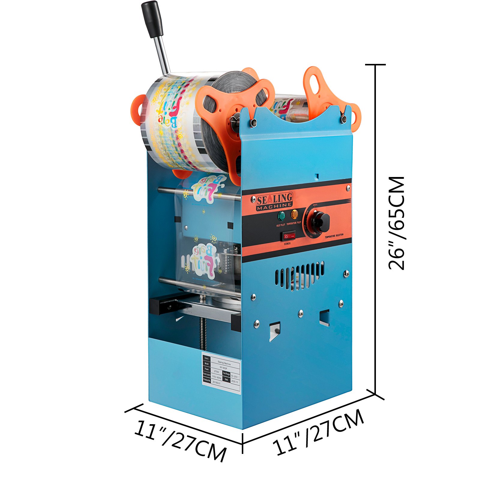 Selladora manual de tazas de té VEVOR, 300-500 tazas/h, máquina selladora de té Boba azul, diámetro de taza de 90/95 mm, con tecnología de calentamiento para té con leche de burbujas.