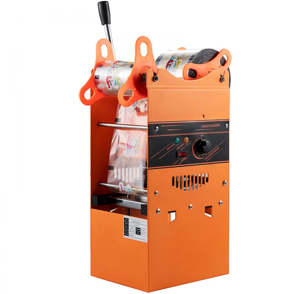 VEVOR Máquina selladora manual de tazas de té, 300-500 tazas/h Máquina selladora manual de té Boba, naranja, 90/95 mm de diámetro de taza Máquina selladora de tazas con tecnología de calefacción para té con leche de burbujas