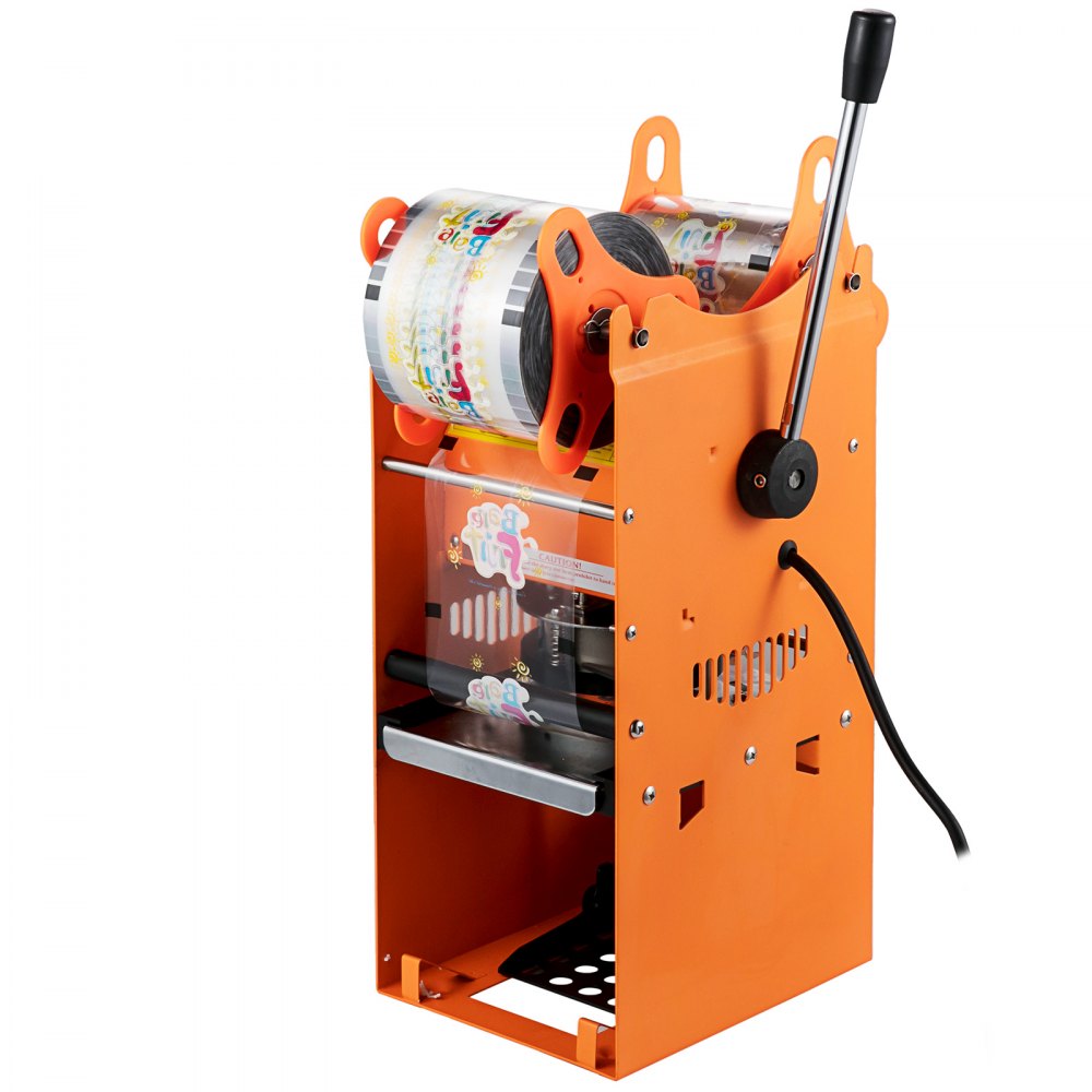 VEVOR Máquina selladora manual de tazas de té, 300-500 tazas/h Máquina selladora manual de té Boba, naranja, 90/95 mm de diámetro de taza Máquina selladora de tazas con tecnología de calefacción para té con leche de burbujas