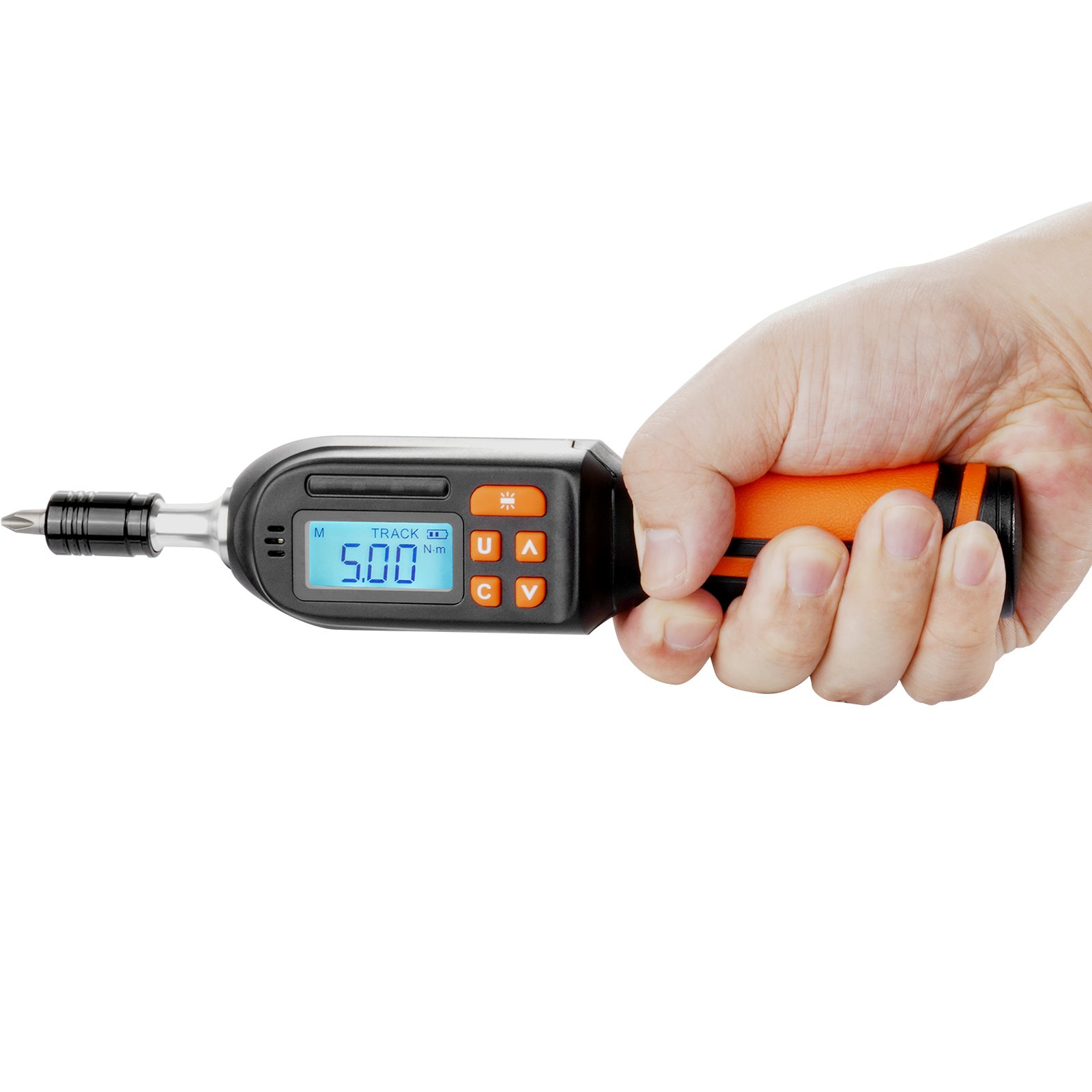 Destornillador dinamométrico digital VEVOR, llave dinamométrica con entrada de 1/4", destornillador dinamométrico para electricistas con pantalla LCD, rango de torque de 2,65 a 70,67 in-lb, incremento de 0,01 Nm, puntas y estuche.