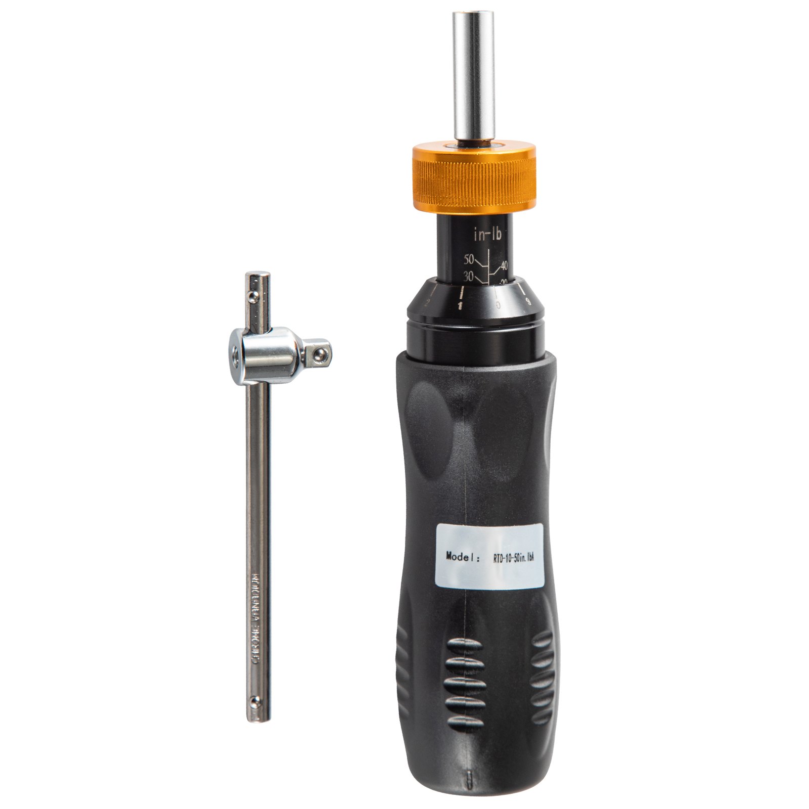 Llave dinamométrica óptica VEVOR con configuraciones ajustables y brazo metálico desmontable.